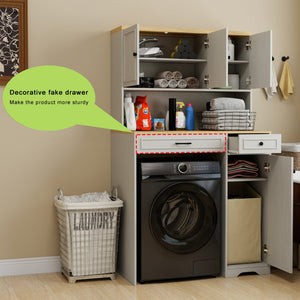 Over The Washer, Dryer And Robot Vacuum Storage Cabinet - Antique