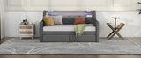 Twin Size Linen Upholstered Daybed with Storage Drawers and LED Lights