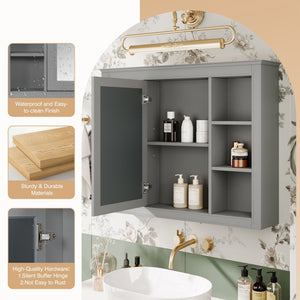 Wall Mounted Medicine Cabinet With Mirror, Storage Cabinet Featuring 6 Open Shelves And Adjustable Interior