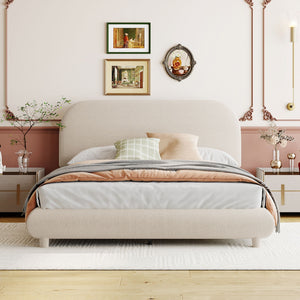 Upholstered Platform Bed With Thick Solid Frame And Stylish Curve-Shaped Design