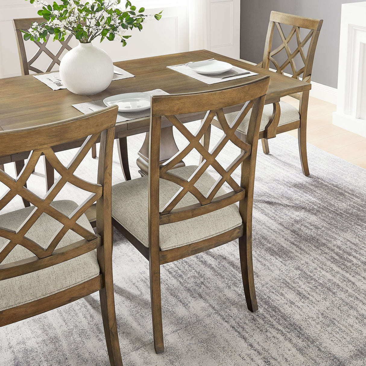 Wooden Lattice-Back Dining Chairs, Set of 2