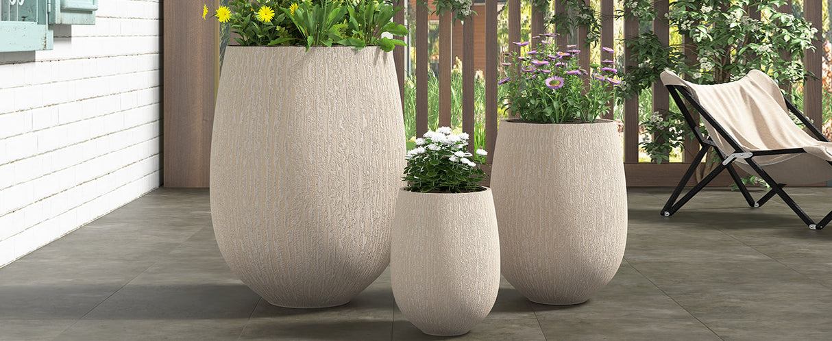 U_Style Egg-Shaped Lightweight MGO Outdoor Planter Set of 3