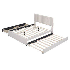 Upholstered Platform Bed With Drawers, Classic Headboard Design