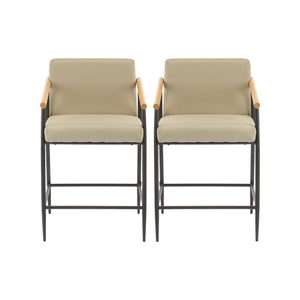 Mid Century Modern Counter Stool Set With Espresso Metal Frame - Khaki