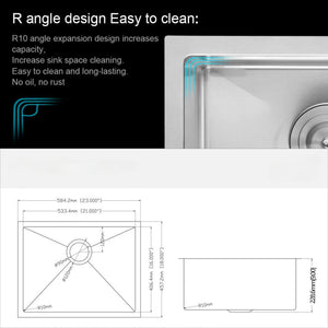 Undermount Stainless Steel Kitchen Sink, Deep Single Bowl Basin