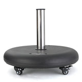 Modern Wheelie Round Umbrella Base with Stainless Steel Holder in Black Concrete