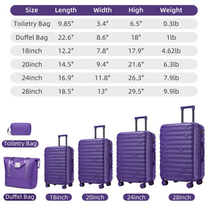 6-Piece Purple Expandable Hardshell Luggage Set with TSA Locks