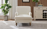 Vintage Upholstered Linen Fabric Armchair with Antique Solid Wood Legs