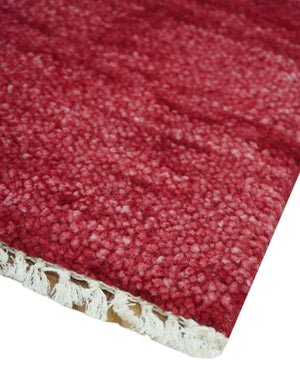 2X2.6 Solid Plain Red Hand knotted wool area rug