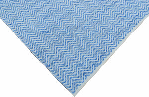 Blue Chevron Pattern Dhurrie Wool Area Rug