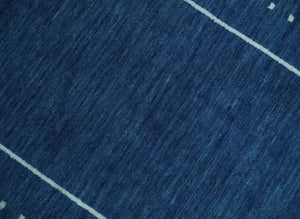 Modern Solid Plane Blue Hand Loomed Southwestern Custom Made wool Area Rug