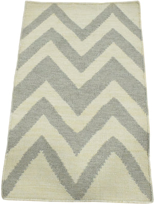 Chevron Pattern Gray and Beige Dhurrie Rug