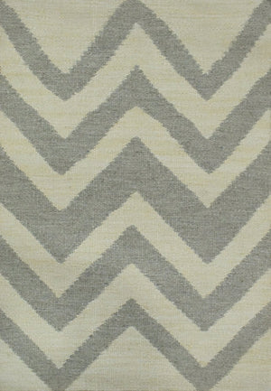 Chevron Pattern Gray and Beige Dhurrie Rug