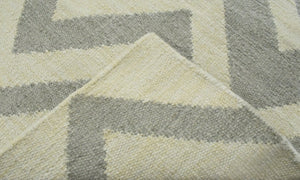 Chevron Pattern Gray and Beige Dhurrie Rug