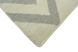 Chevron Pattern Gray and Beige Dhurrie Rug