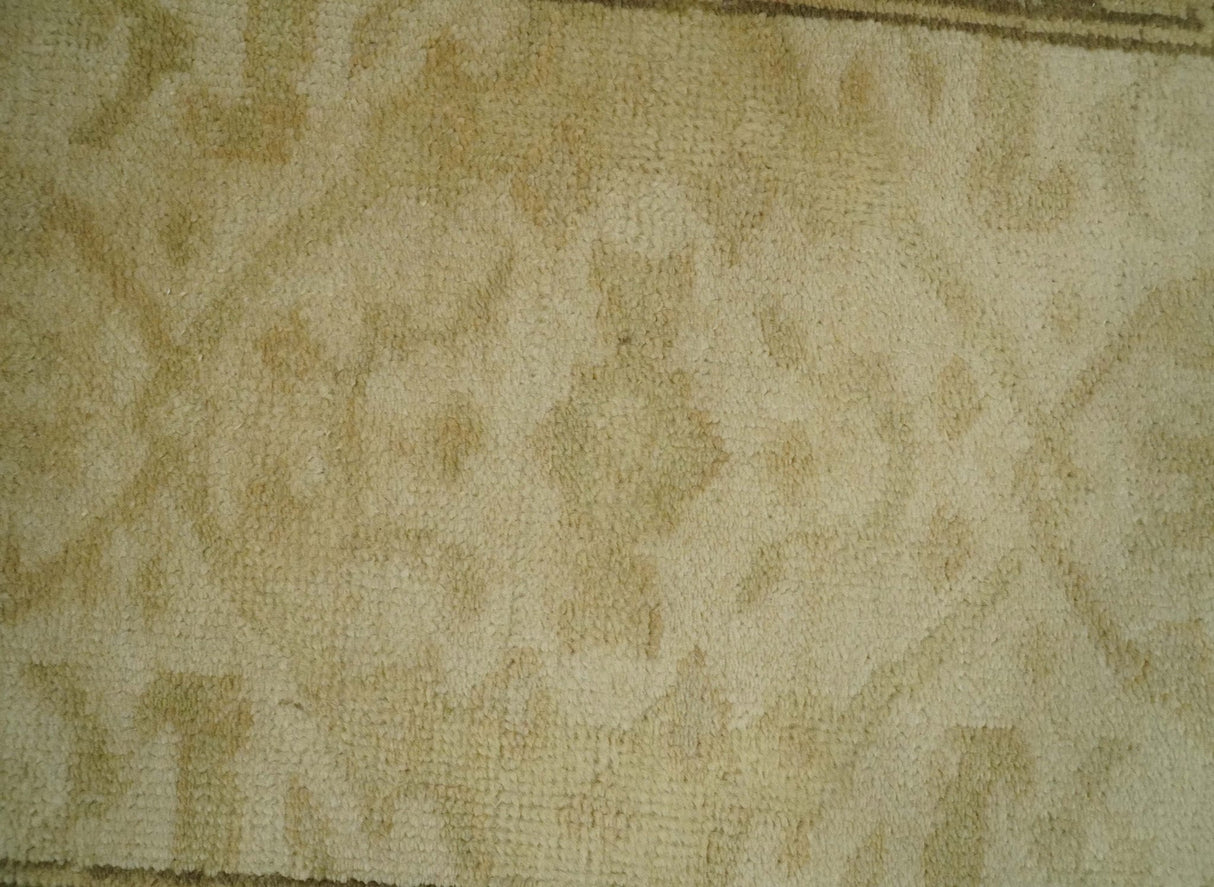 2x3 Hand Knotted Beige and Olive Traditional  Oushak Wool Rug