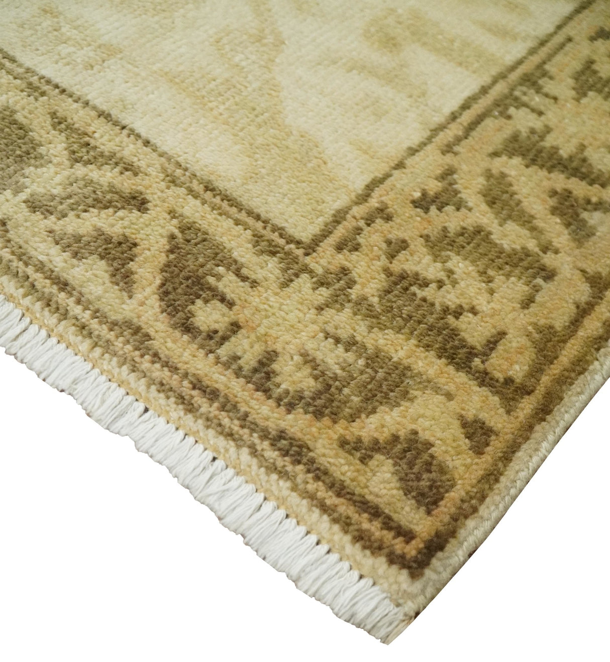 2x3 Hand Knotted Beige and Olive Traditional  Oushak Wool Rug