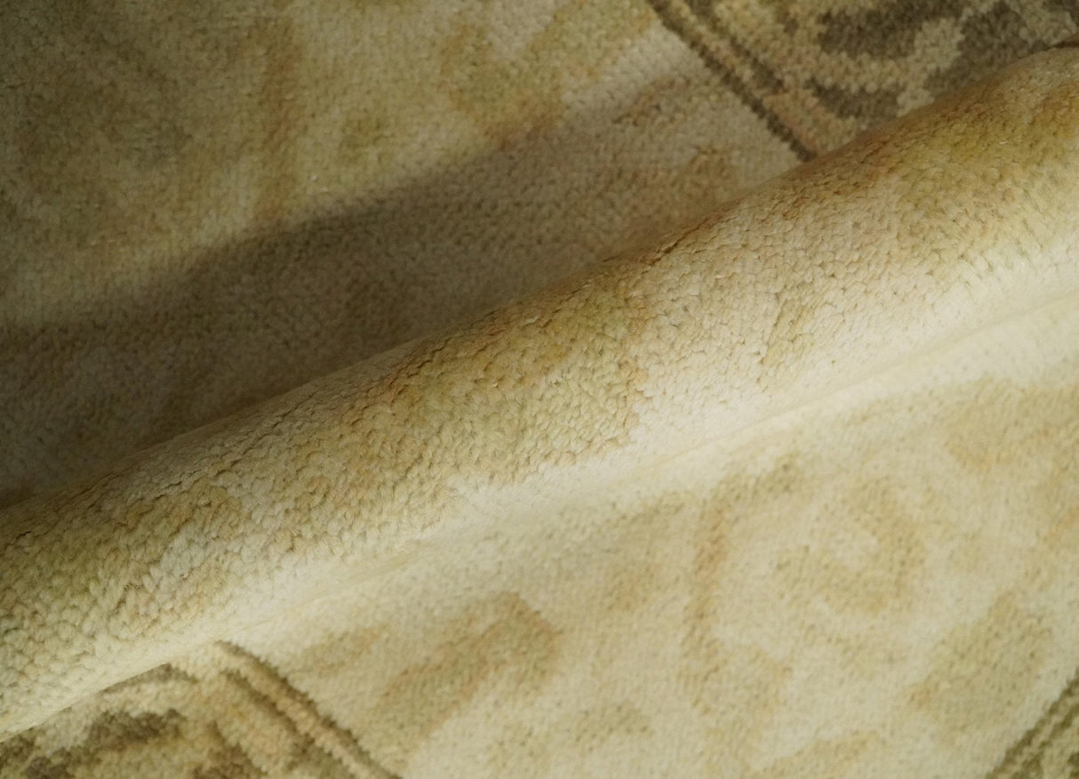 2x3 Hand Knotted Beige and Olive Traditional  Oushak Wool Rug