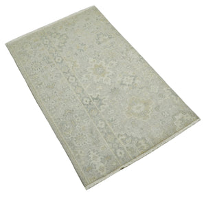 2x3 Hand Knotted Beige and Gray Traditional Persian Wool Rug