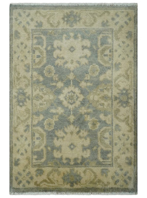 2x3 Hand Knotted Gray and Beige Traditional Oushak Wool Rug