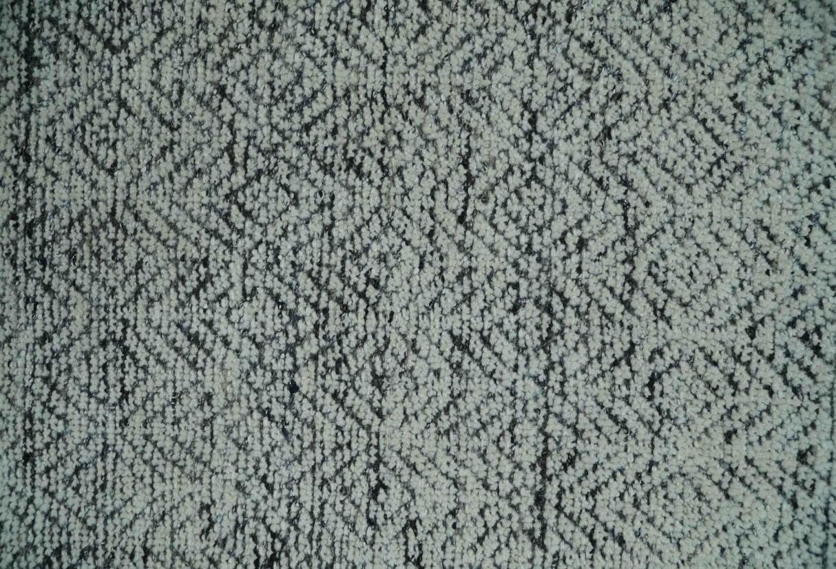 2x3 Hand Knotted Ivory and Charcoal Stripes Tribal Pattern Wool Rug