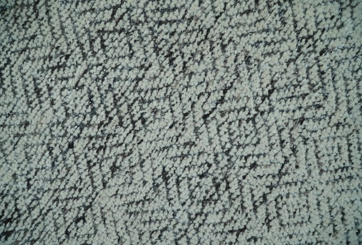 2x3 Hand Knotted Ivory and Charcoal Stripes Tribal Pattern Wool Rug