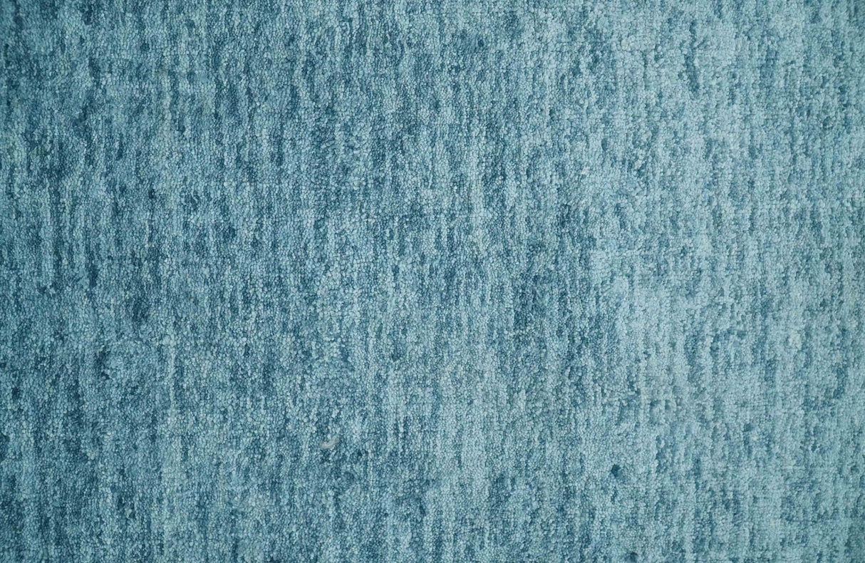 2x3 Hand Woven Modern Solid Blue Wool Rug