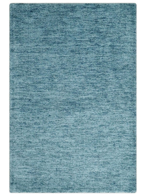 2x3 Hand Woven Modern Solid Blue Wool Rug