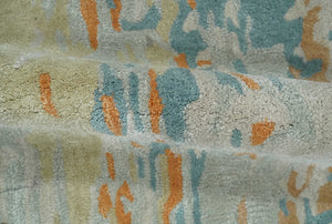 2x3 Handmade Abstract Design Silver, Beige, Teal and Rust made with fine wool Area Rug | TRDCP126423