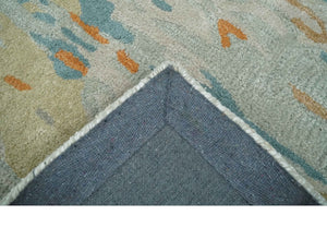 2x3 Handmade Abstract Design Silver, Beige, Teal and Rust made with fine wool Area Rug | TRDCP126423