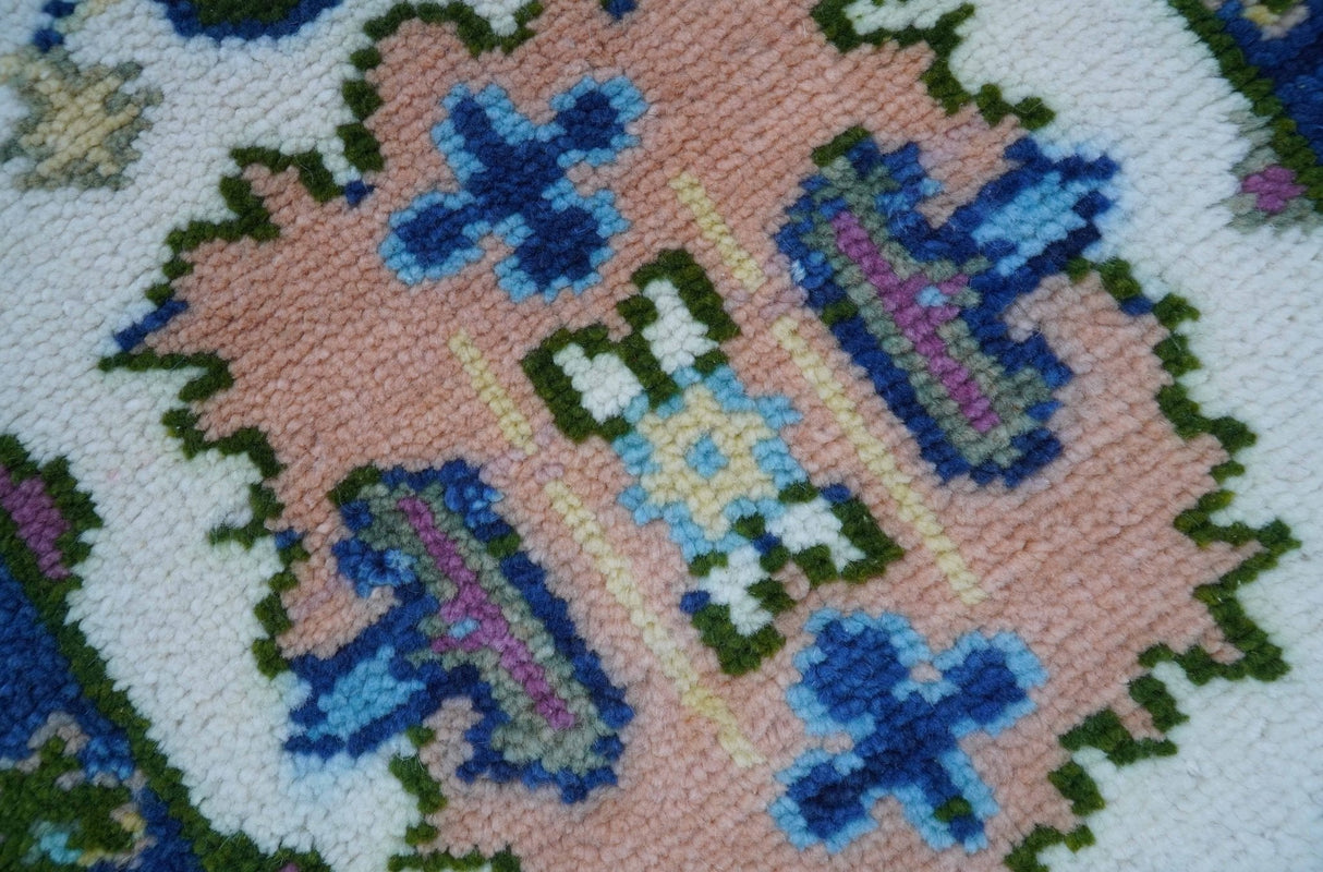 2x3 Ivory And Blue Oushak Hand Knotted Wool Rug
