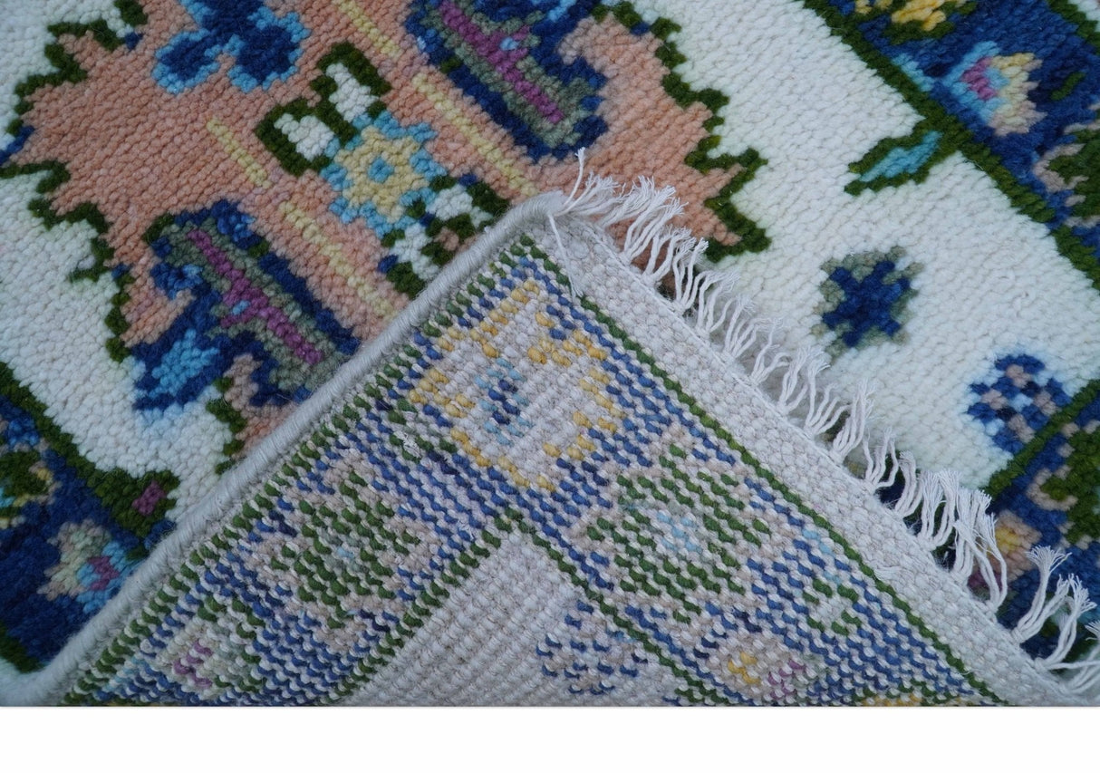 2x3 Ivory And Blue Oushak Hand Knotted Wool Rug