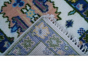 2x3 Ivory And Blue Oushak Hand Knotted Wool Rug