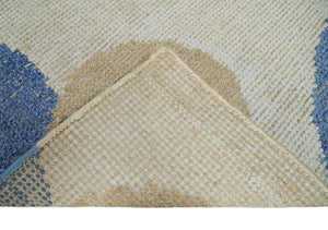2x3 Beige and Blue Hand Knotted Modern Polka Dots Wool Rug