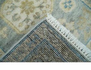 2x3 Ivory, Beige and Silver Hand Knotted Heriz Traditional Design Wool Rug
