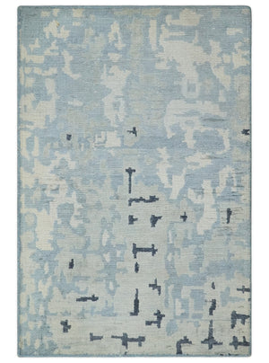 2x3 Modern Abstract Blue, Ivory and Charcoal Bamboo silk Rug