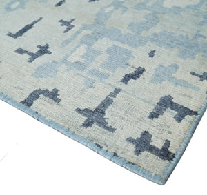 2x3 Modern Abstract Blue, Ivory and Charcoal Bamboo silk Rug