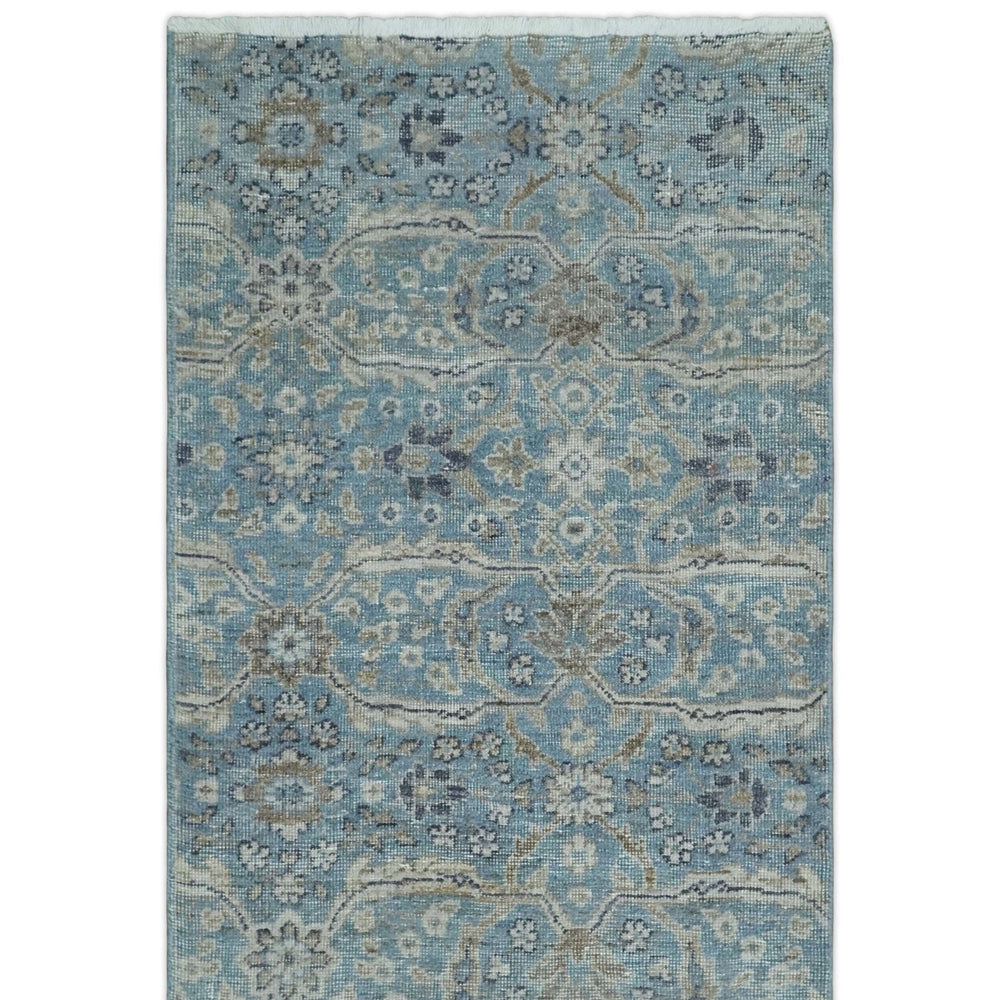 2x4 Aqua Blue and Beige Hand Knotted Traditional Vintage Wool Rug