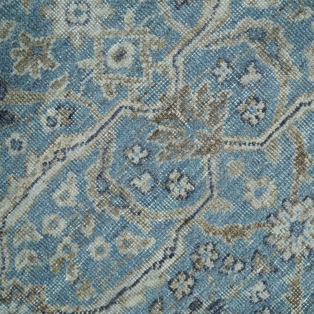2x4 Aqua Blue and Beige Hand Knotted Traditional Vintage Wool Rug