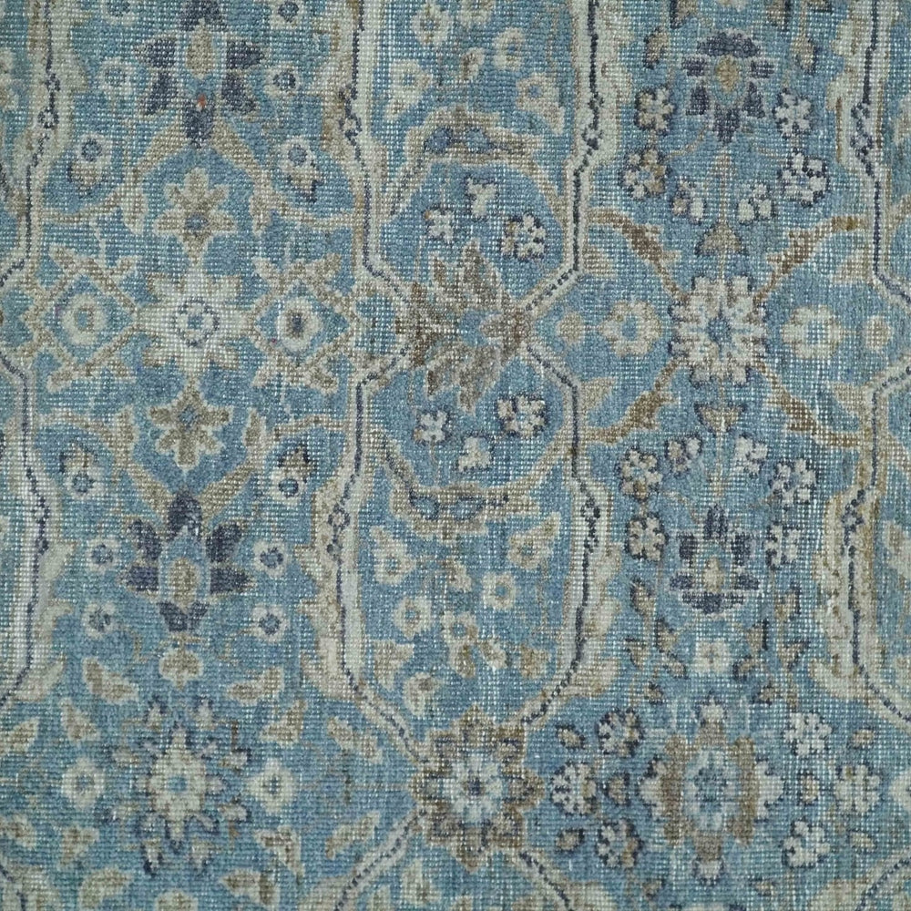2x4 Aqua Blue and Beige Hand Knotted Traditional Vintage Wool Rug