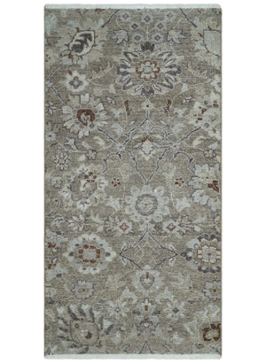 2x4 Gray and Brown Wool Hand Knotted traditional Vintage Antique Rug