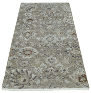 2x4 Gray and Brown Wool Hand Knotted traditional Vintage Antique Rug