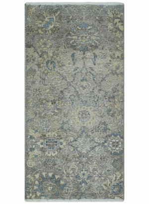 2x4 Gray, Beige and Blue Wool Hand Knotted traditional Vintage Antique Rug