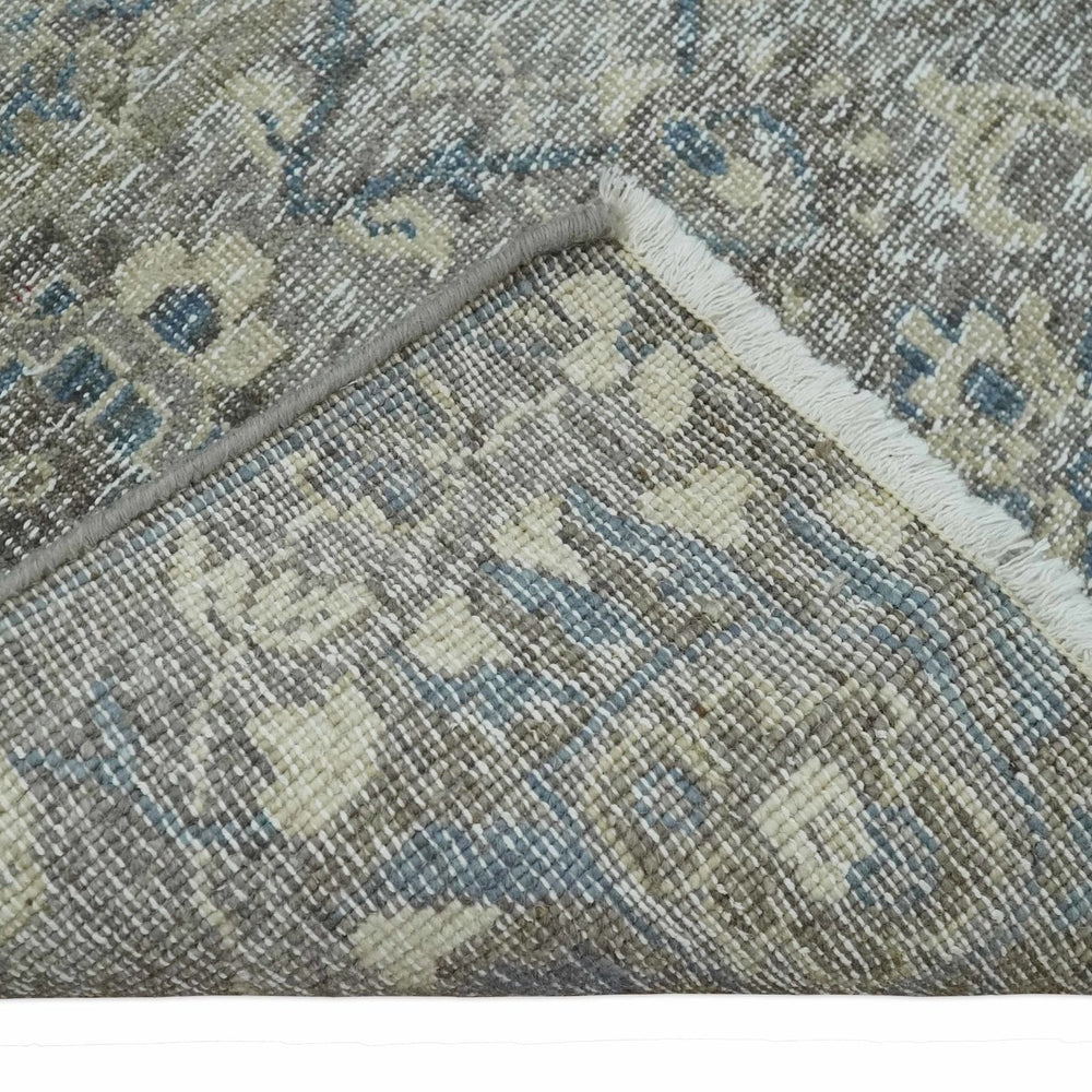 2x4 Gray, Beige and Blue Wool Hand Knotted traditional Vintage Antique Rug