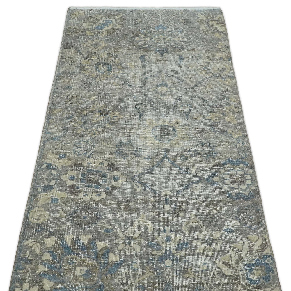 2x4 Gray, Beige and Blue Wool Hand Knotted traditional Vintage Antique Rug