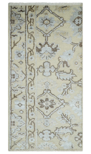 2x4 Hand Knotted Beige And silver Traditional Persian Oushak Wool Rug