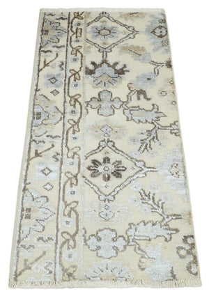 2x4 Hand Knotted Beige And silver Traditional Persian Oushak Wool Rug
