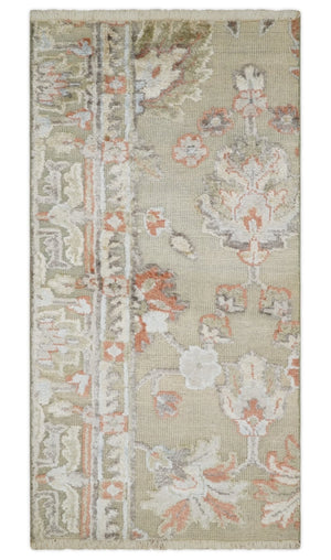 2x4 Hand Knotted Beige and Peach Traditional Persian Oushak Wool Rug