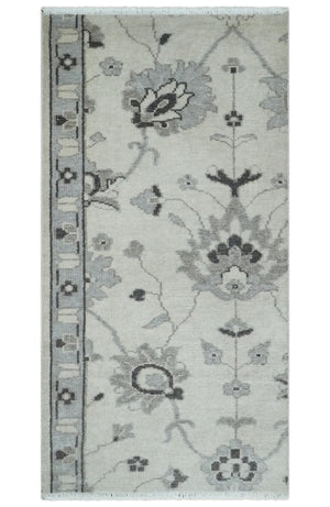 2x4 Hand Knotted Ivory and Silver Traditional Persian Oushak Wool Rug