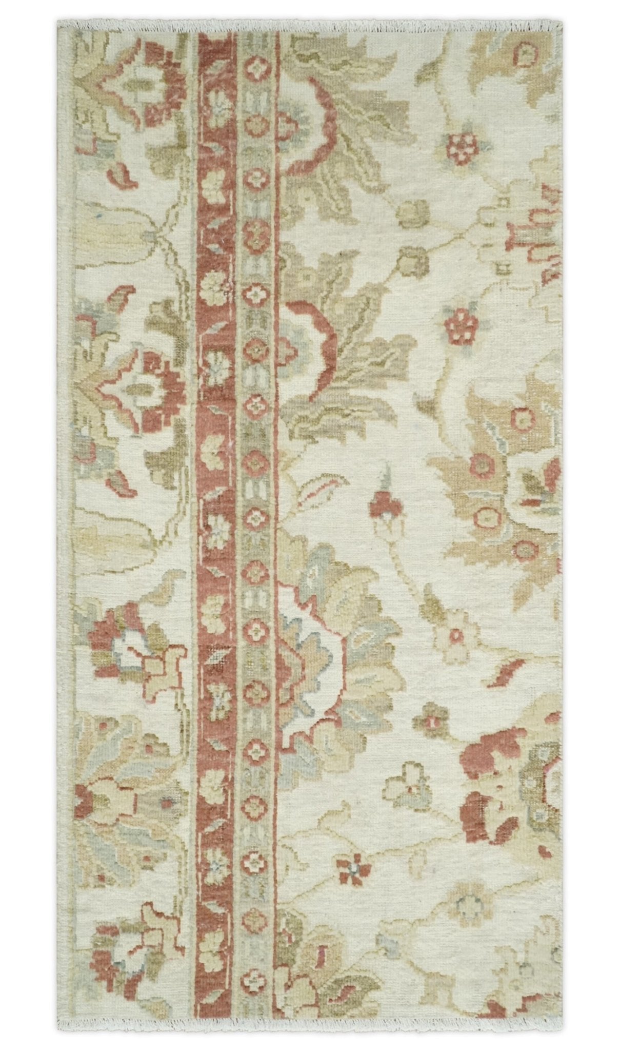2x4 Hand Knotted Beige and Rust Traditional Oushak Wool Rug